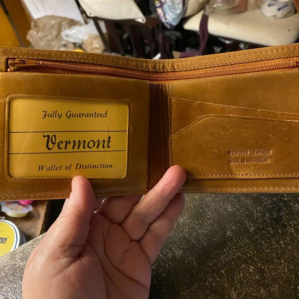 Brown Leather Wallet with Fur Accent